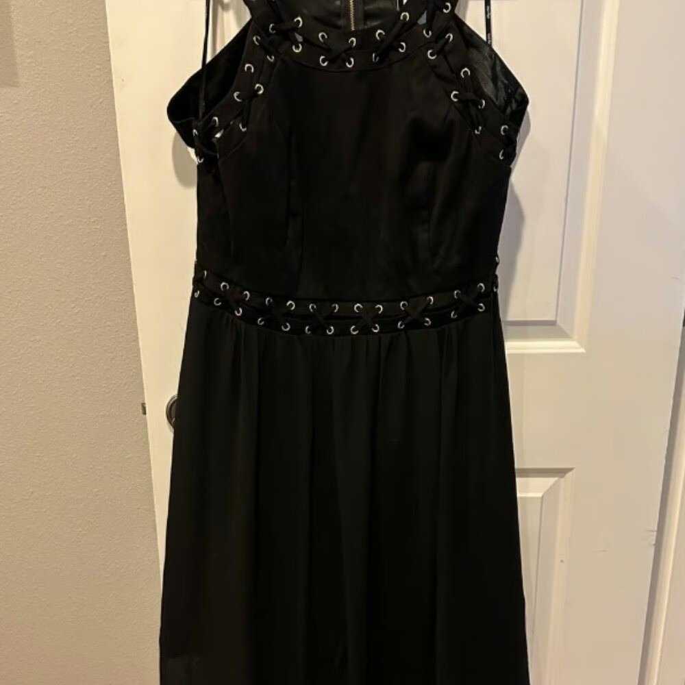City‎ Chic Maxi Rhianna Black Lace Up Halter Gown Dress Size L NEW